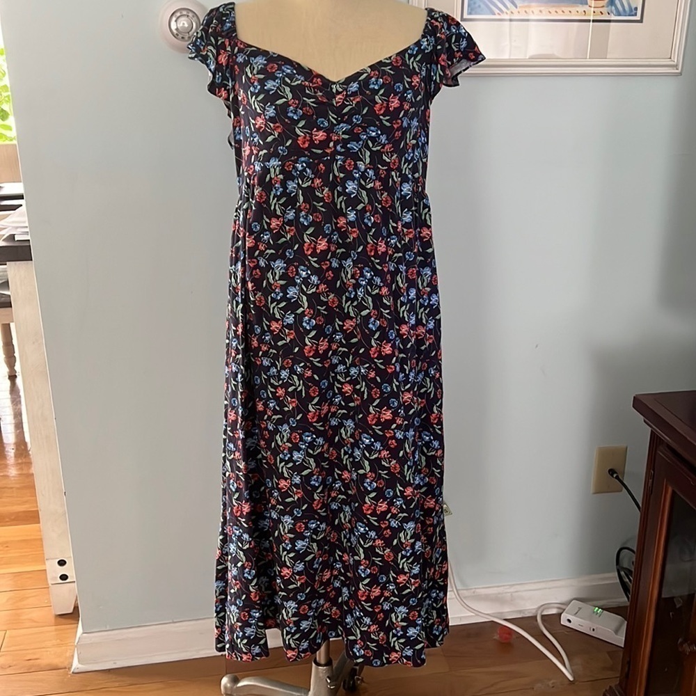 Draper James Blue Ruffle Floral Maxi Dress size Large